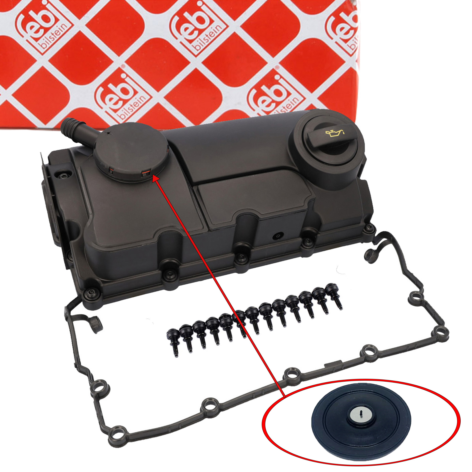 febi Ventildeckel + Dichtung f&uuml;r VW Sharan 2.0 TDI Transporter T5 1.9 TDI 03G103469H