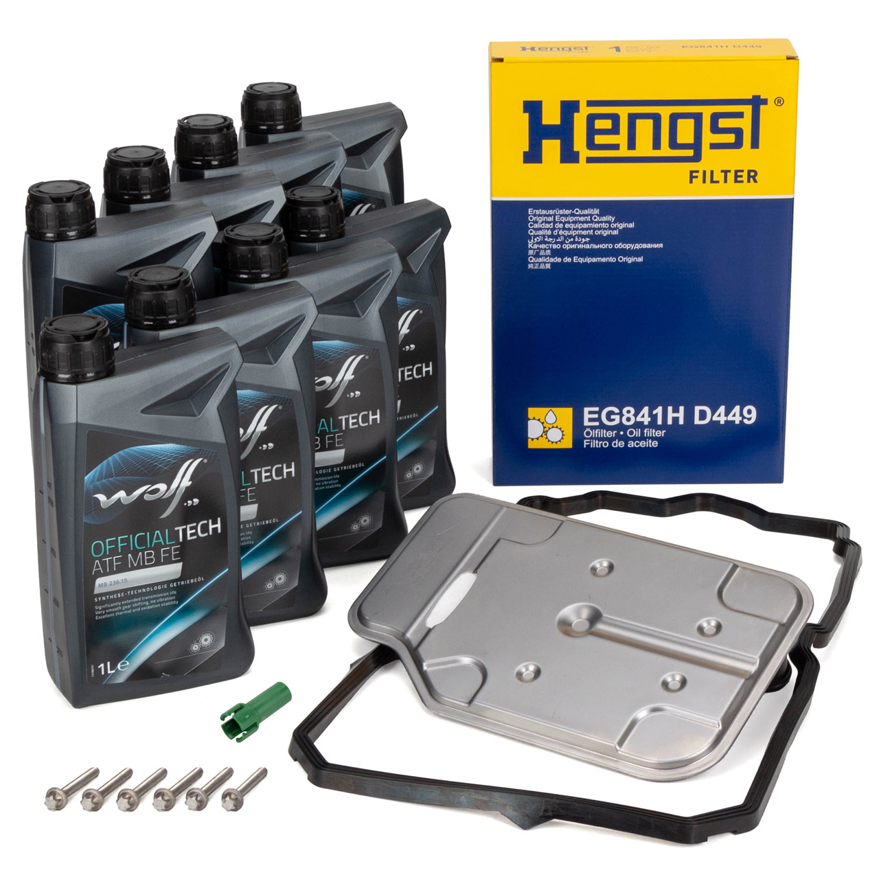 HENGST Getriebefilter Satz 7G-TRONIC 722.9 + 8L WOLF Getriebe&ouml;l f&uuml;r MERCEDES C-/E-Klasse