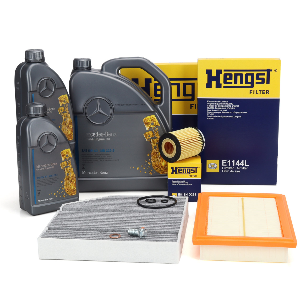 HENGST Filterset + 7L ORIGINAL 5W40 f&uuml;r MB 229.5 Motor&ouml;l MERCEDES W205 S205 10/C253 M274