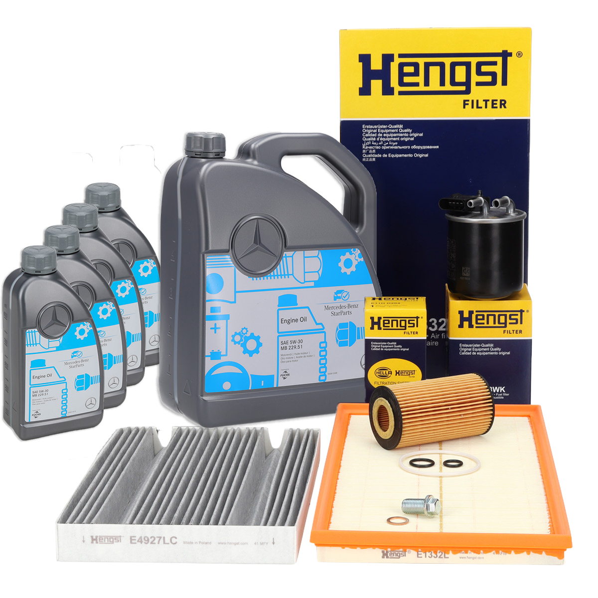 HENGST Filterset 4-tlg + 9L ORIGINAL 5W-30 MB 229.51 MERCEDES V-Klasse Vito W447 OM651