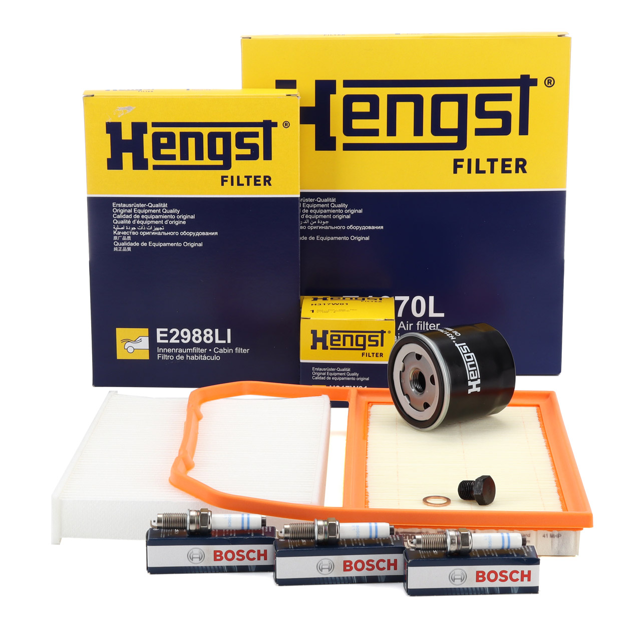 HENGST Filterset + 3x BOSCH Z&uuml;ndkerze f&uuml;r VW Up SEAT Mii SKODA Citigo 1.0 60/75 PS