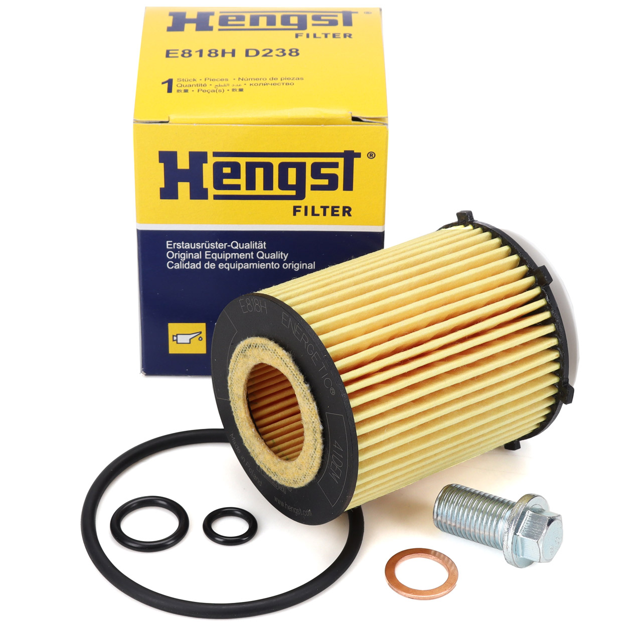 HENGST E818HD238 &Ouml;lfilter + Schraube f&uuml;r MERCEDES W176 W177 W204 W205 W212 10/C253 5/C167