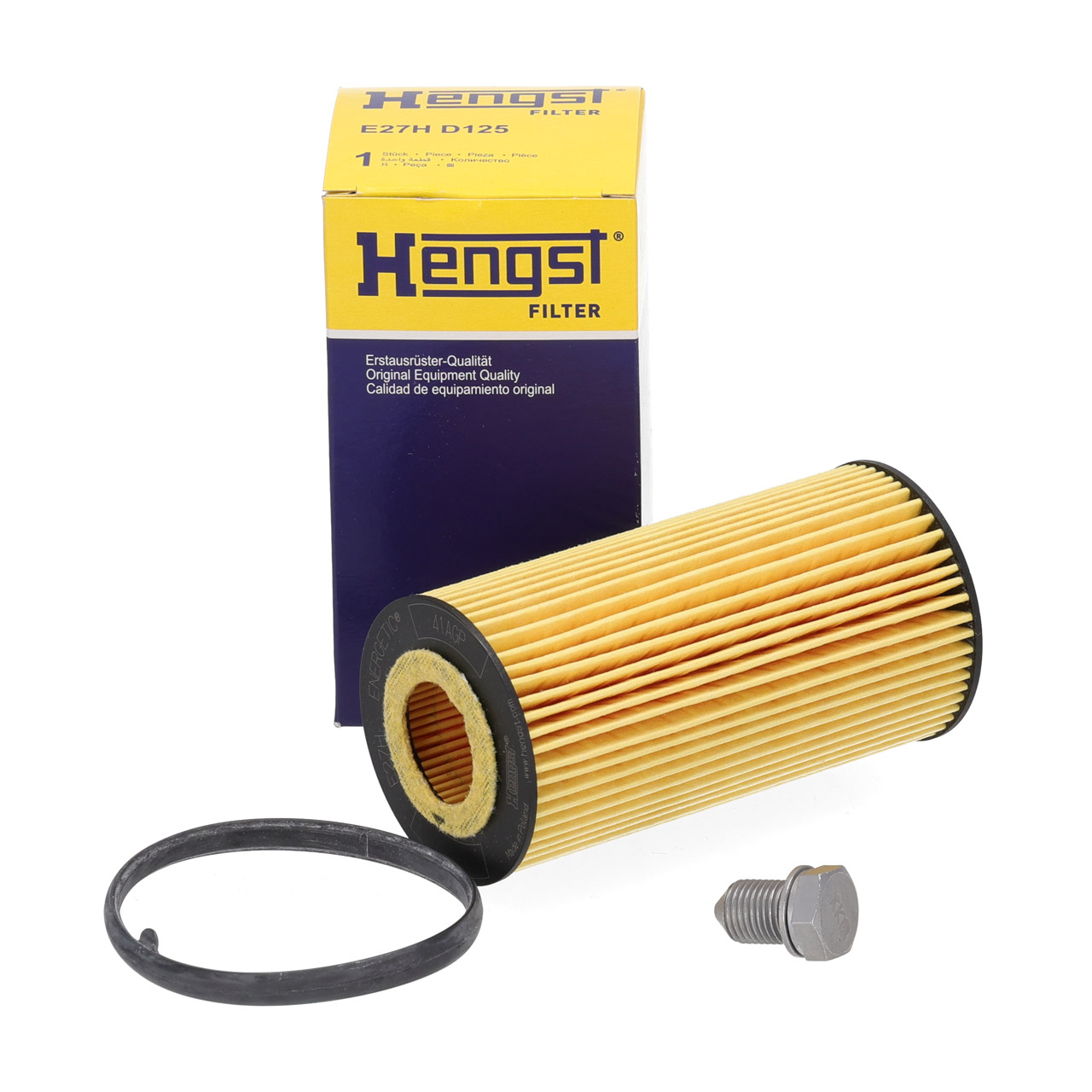 HENGST E27HD125 Oil Filter + Screw for VW Golf 5, 6, Passat B6, Polo 5, Touran 2.0 FSI/TFSI