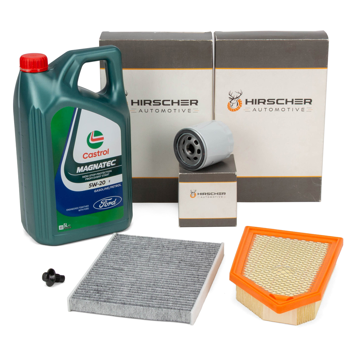 HIRSCHER Filterset + 5L CASTROL 5W20 E Motor&ouml;l f&uuml;r FORD FIESTA VII 1.0 EcoBoost
