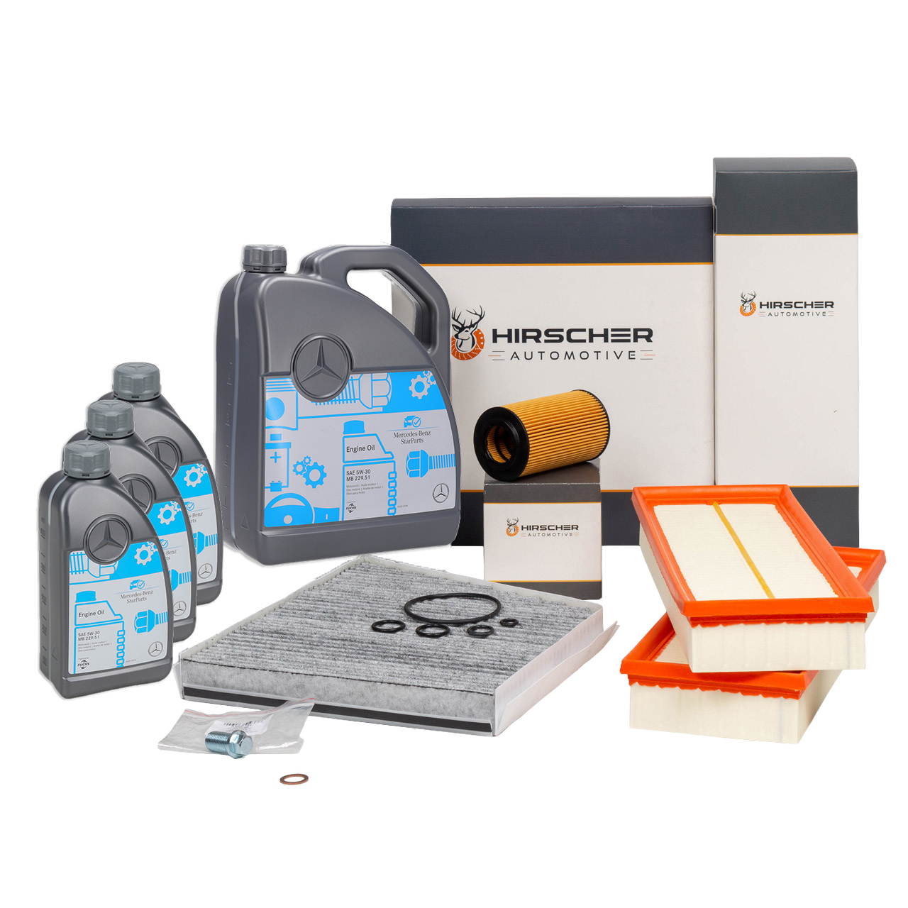 HIRSCHER Filterset + 8L ORIGINAL 5W30 Motor&ouml;l MERCEDES E-Klasse W211 230-500 C219 280-500