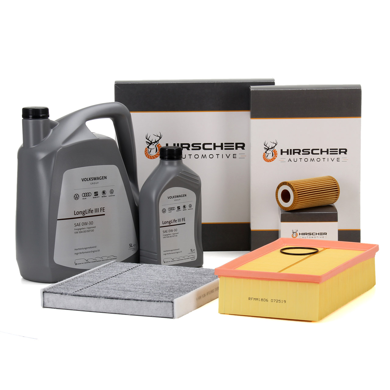HIRSCHER Filterset + 6L ORIGINAL 0W30 Motoröl für VW Golf 7 AUDI A3 8V 1.8/2.0 TSI/GTI/R