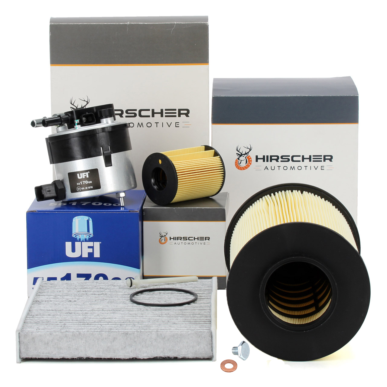 HIRSCHER Filter-Set 4-tlg f&uuml;r FORD Focus/C-Max DM2 1.6 TDCi 90/101/109 PS ab 10.2005