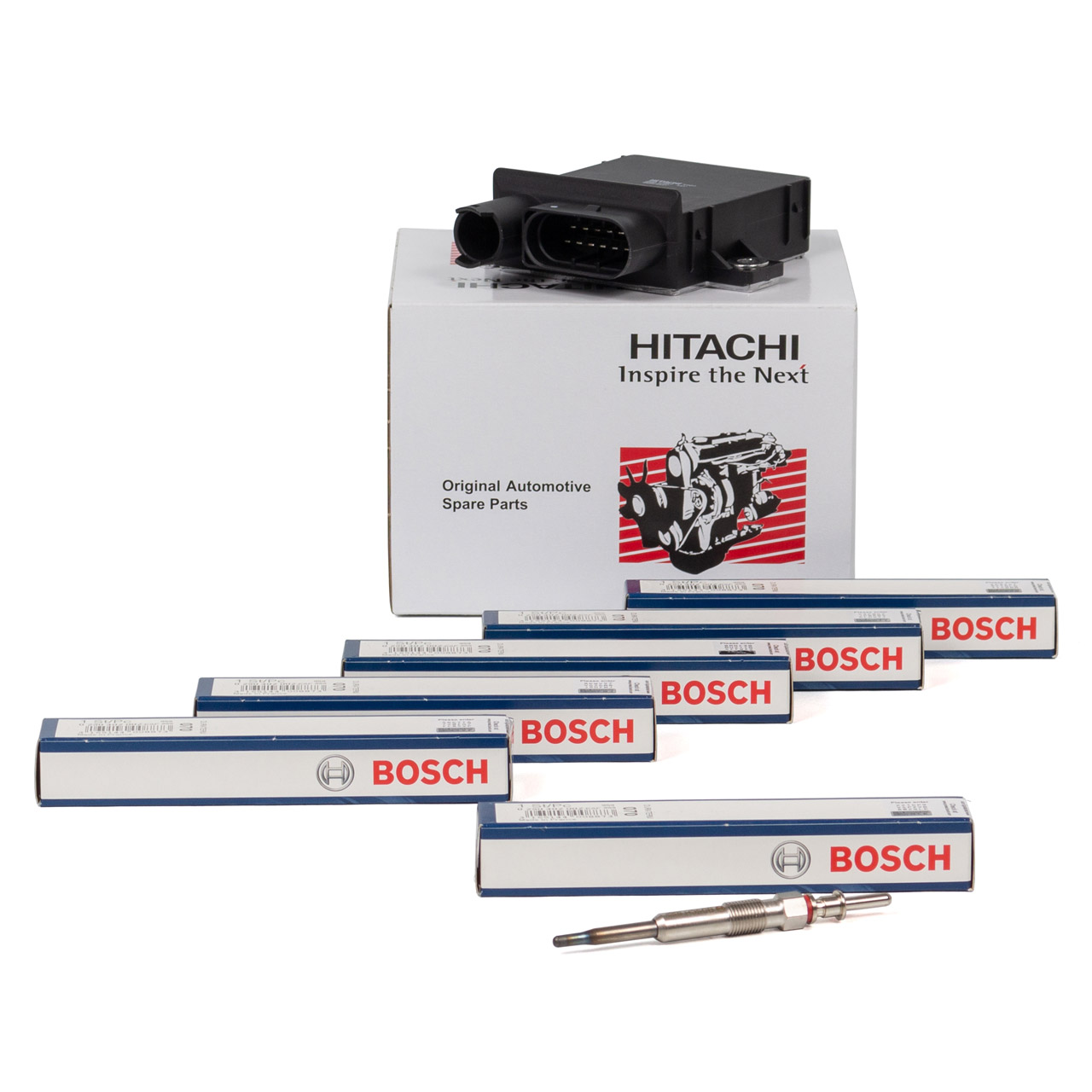 HITACHI ASTEMO Steuergerät Glühzeit + 6x BOSCH Glühkerze für BMW E46 E90-93 E60 E61 M57