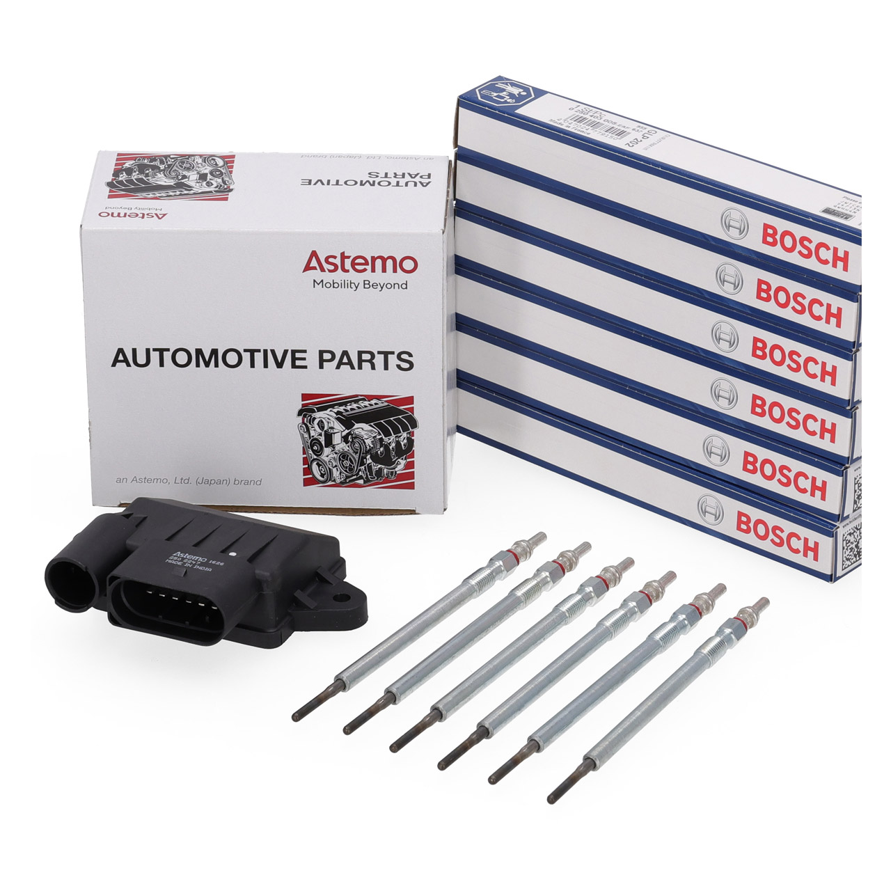 HITACHI ASTEMO Steuerger&auml;t + 6x BOSCH Gl&uuml;hkerze f&uuml;r MERCEDES W203 W204 W211 Sprinter OM642