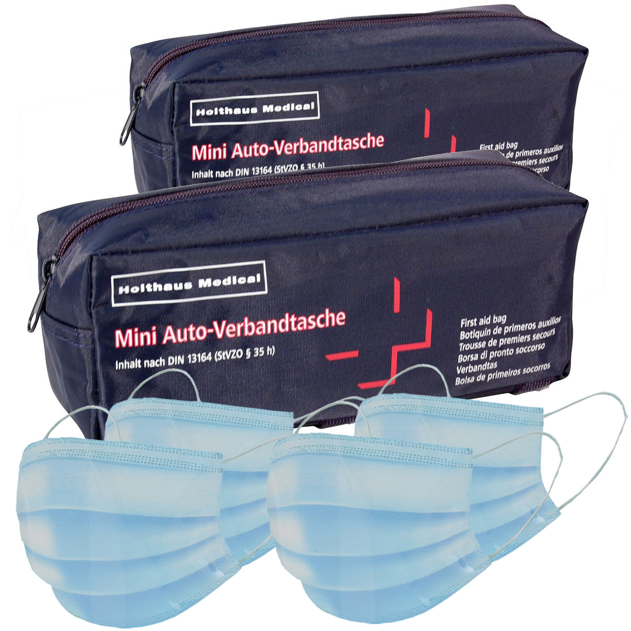 2x HOLTHAUS f&uuml;r Mini KFZ PKW Verbandtasche Verbandskasten BLAU DIN13164-2022 MHD 02.2028