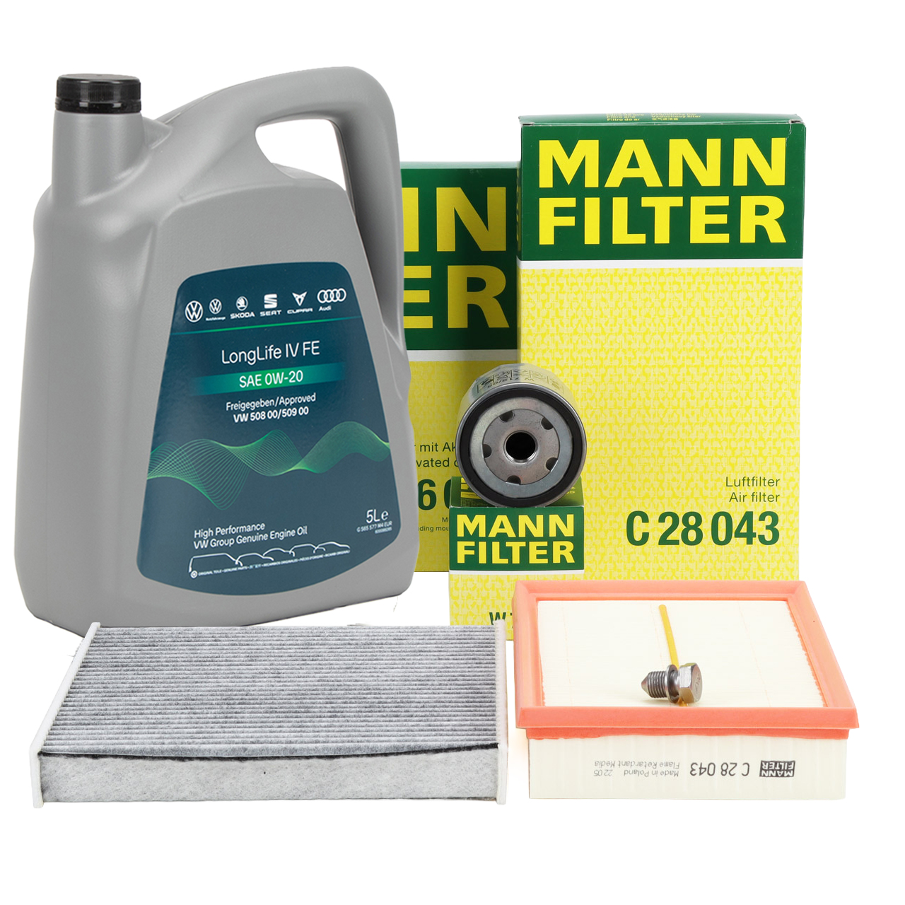 MANN Filterset + 5L ORIGINAL 0W20 Motor&ouml;l f&uuml;r VW Golf 7 8 A3 8V 8Y Q2 Leon KL 1.0/1.5 TSI