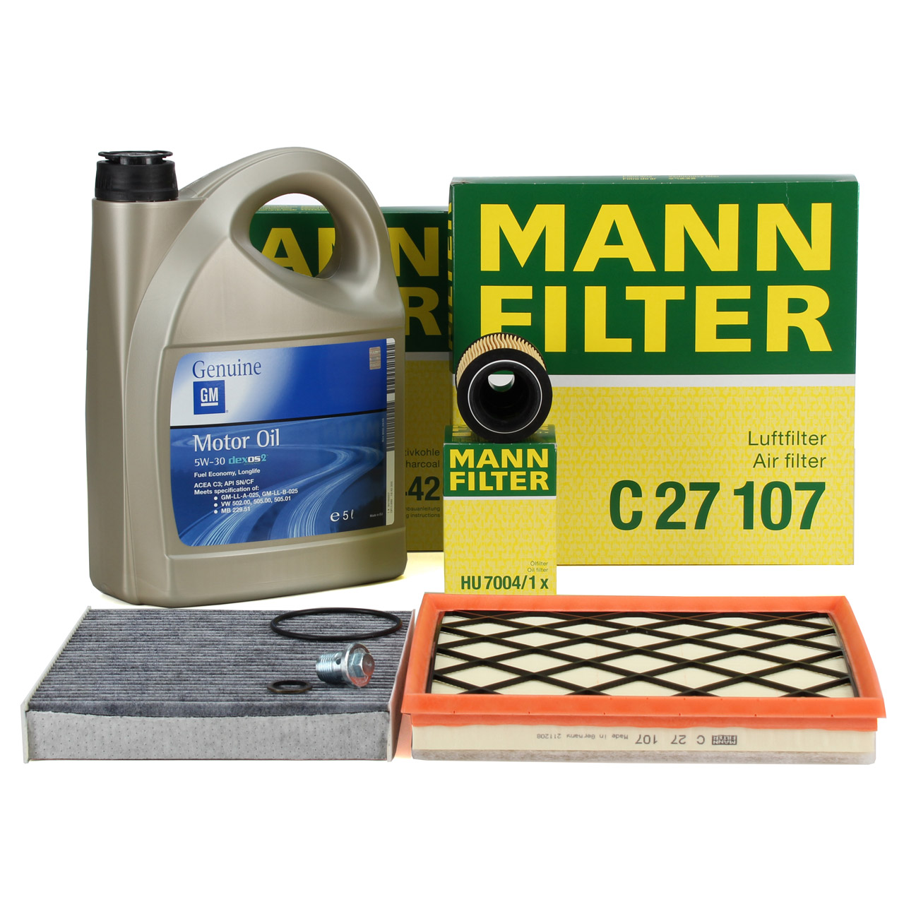 MANN Filterset 3-tlg + 5L ORIGINAL 5W30 Motor&ouml;l dexos2 f&uuml;r OPEL Astra J Zafira C 2.0 CDTI