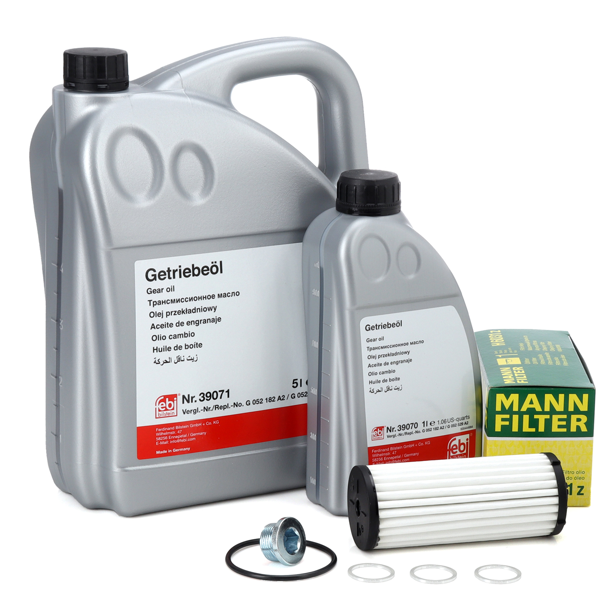 MANN Getriebefilter Satz + 6L febi Getriebe&ouml;l f&uuml;r AUDI SEAT SKODA VW DQ500 DQ381