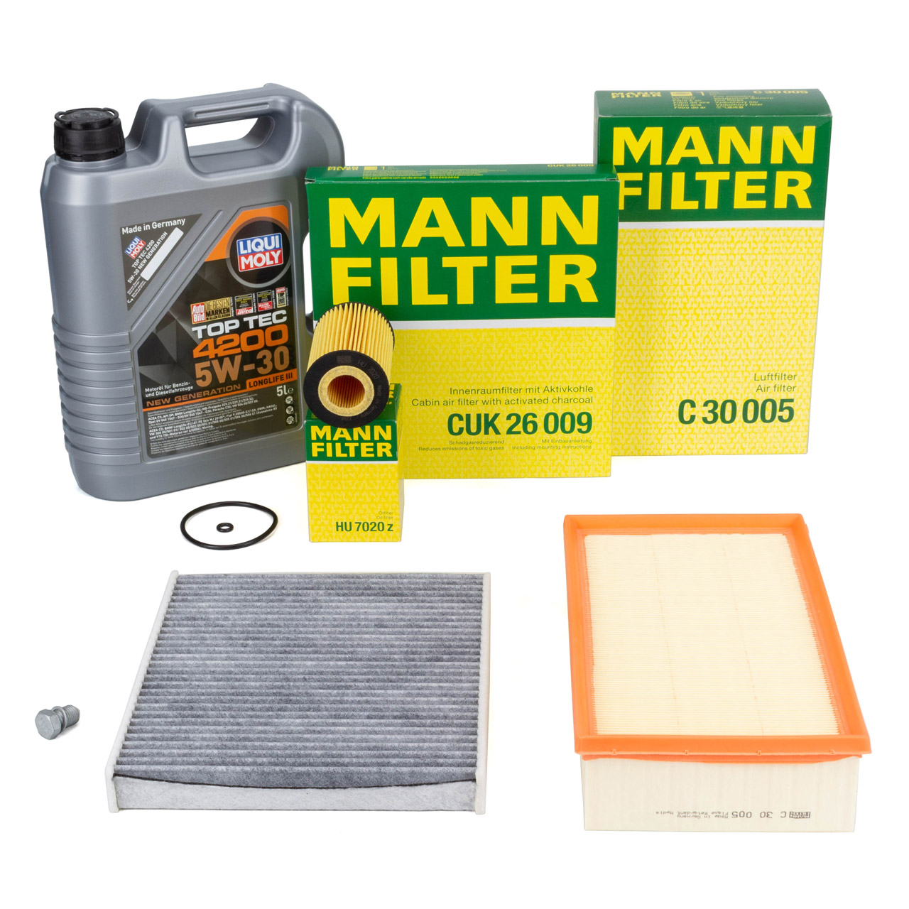 MANN Filterset 3-tlg + 5L LIQUI MOLY 5W30 Motor&ouml;l f&uuml;r VW Golf 7 Passat B8 8V 1.6/2.0 TDI