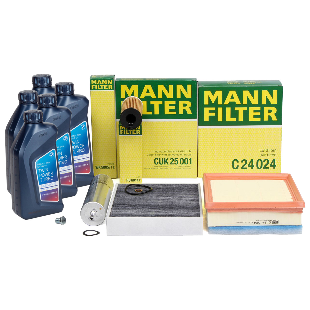 MANN Filterset 4-tlg + 5L ORIGINAL 5W30 Motor&ouml;l f&uuml;r BMW F20 F21 F22 F23 F30-34 B37 B47