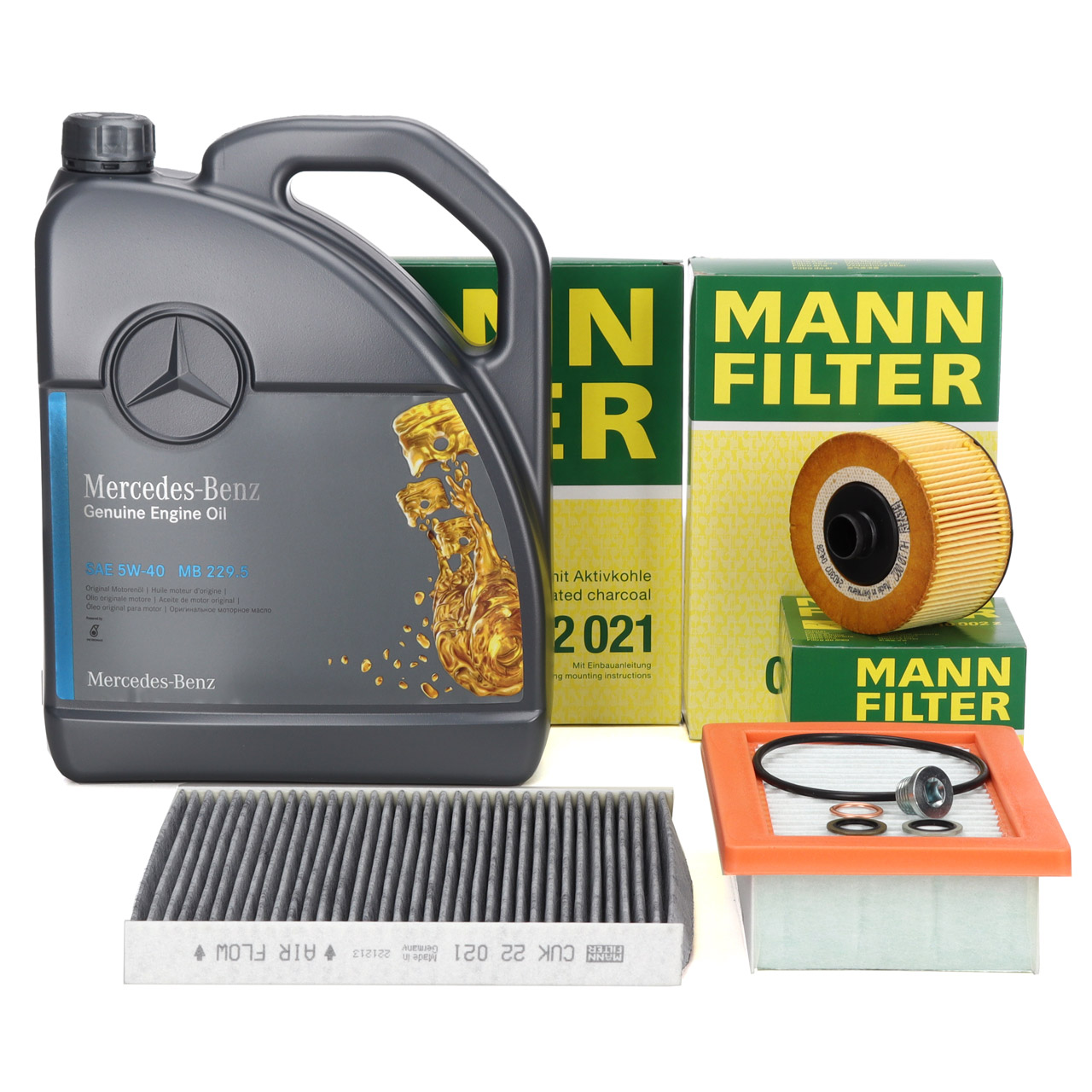 MANN Filterset 3-tlg + 5L ORIGINAL 5W40 für MB 229.5 Motoröl SMART ForFour ForTwo 453 0.9