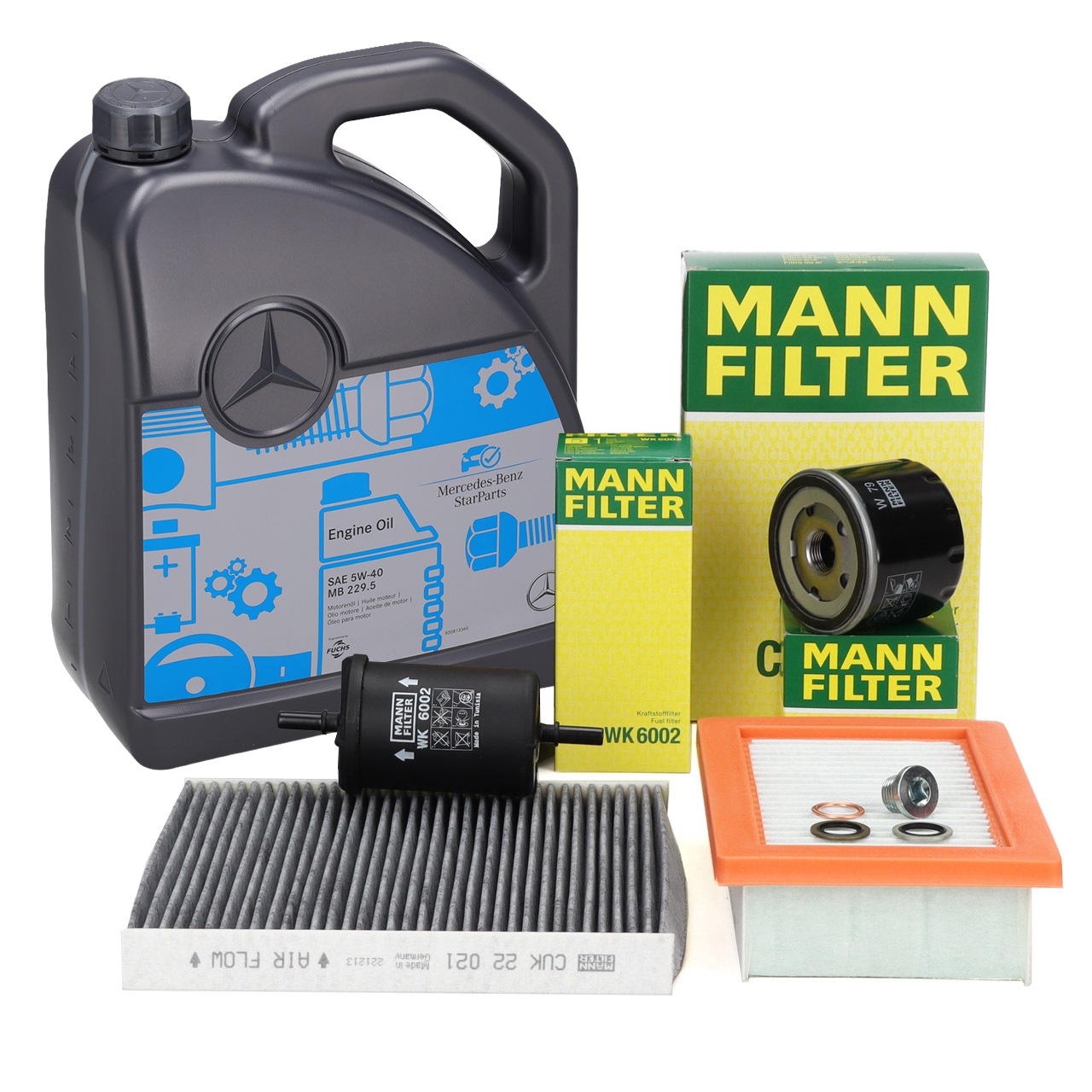 MANN 4-piece filter set + 5L ORIGINAL 5W40 engine oil for MB 229.5 SMART ForFour ForTwo 453 1.0