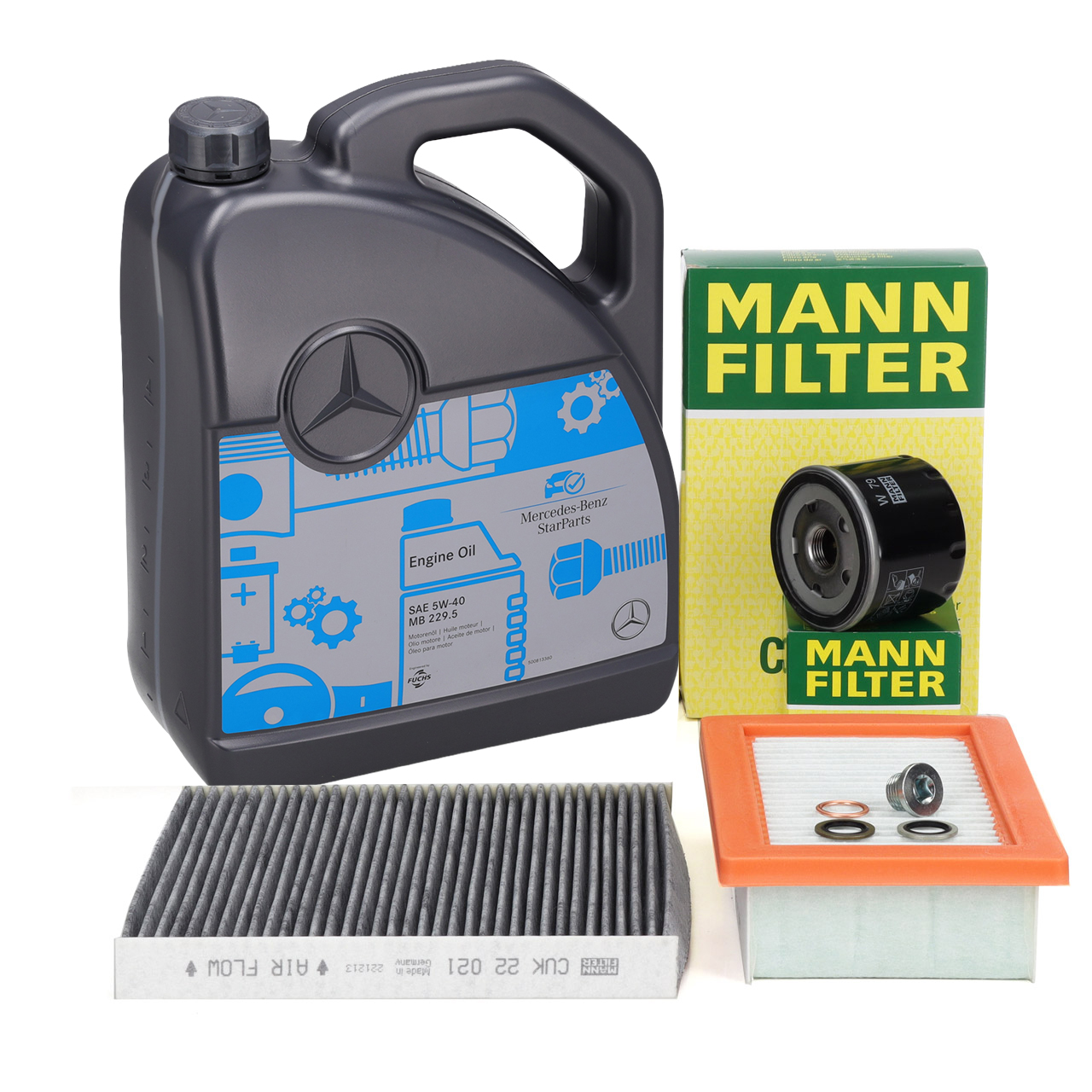 MANN 3-piece filter set + 5L ORIGINAL 5W40 engine oil for MB 229.5 SMART ForFour ForTwo 453 1.0