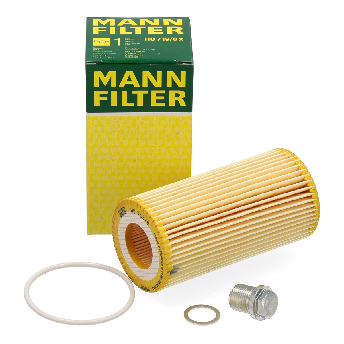 MANN HU719/8x &Ouml;lfilter + Schraube f&uuml;r FORD Focus 2 ST / RS Kuga 1 Mondeo 4 S-Max 2.5