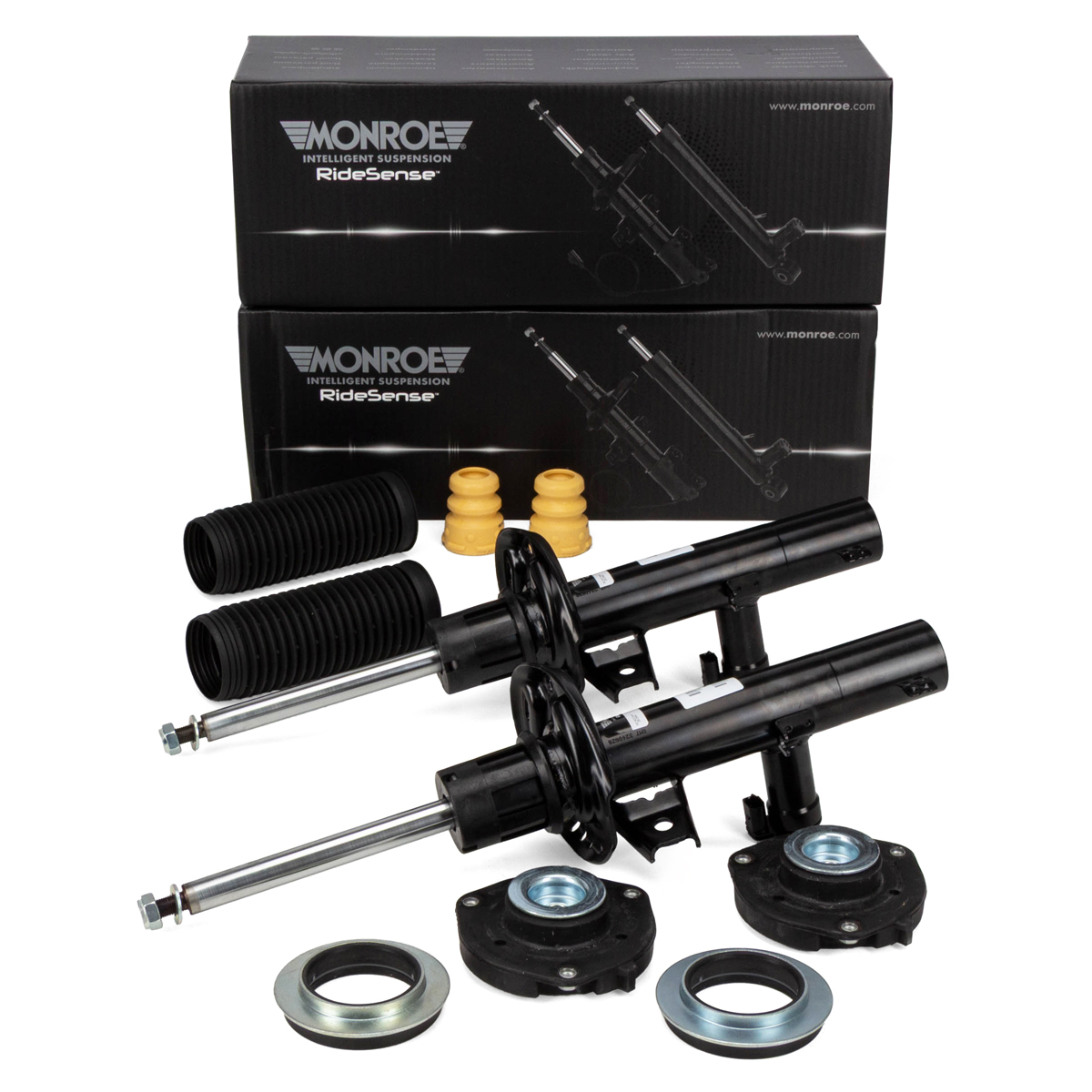 2x MONROE Stoßdämpfer + Staubschutz + Domlager für VW Golf 6 GTI/R Passat B6 Touran vorne