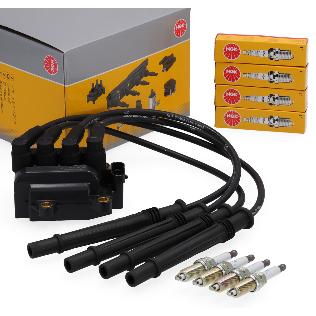 NGK Z&uuml;ndspule + Kabelsatz + 4x Z&uuml;ndkerze f&uuml;r RENAULT Clio 2 3 Kangoo Twingo 1 1.2 16V