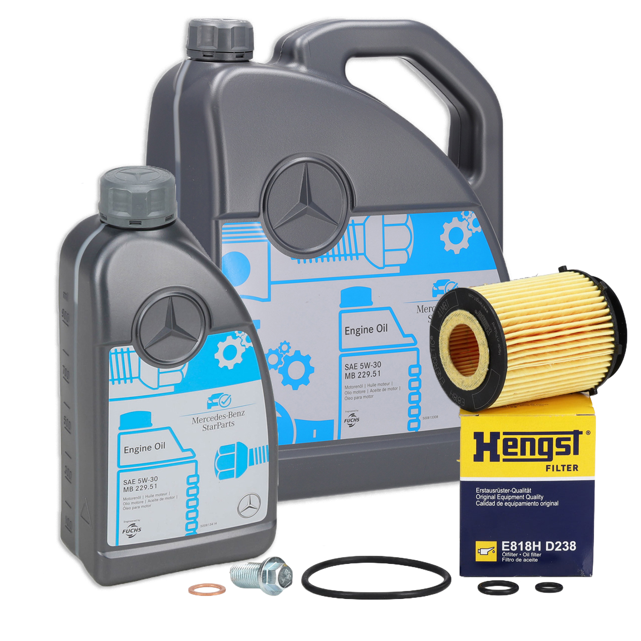 6L ORIGINAL 5W-30 MB 229.51 Motor&ouml;l + HENGST &Ouml;lfilter MERCEDES A-/B-/-C-/E-/GLC-Klasse