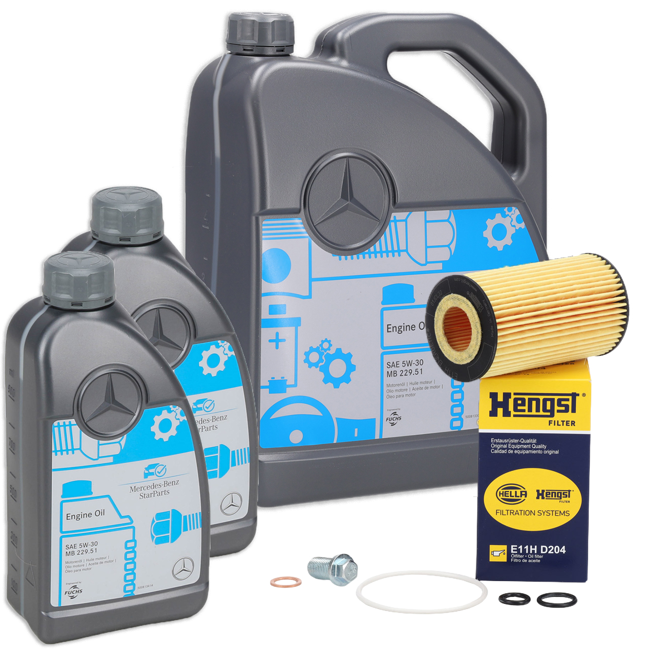7L ORIGINAL 5W-30 MB 229.51 Motor&ouml;l + HENGST &Ouml;lfilter MERCEDES A-/B-/C-/E-/S-Klasse OM651