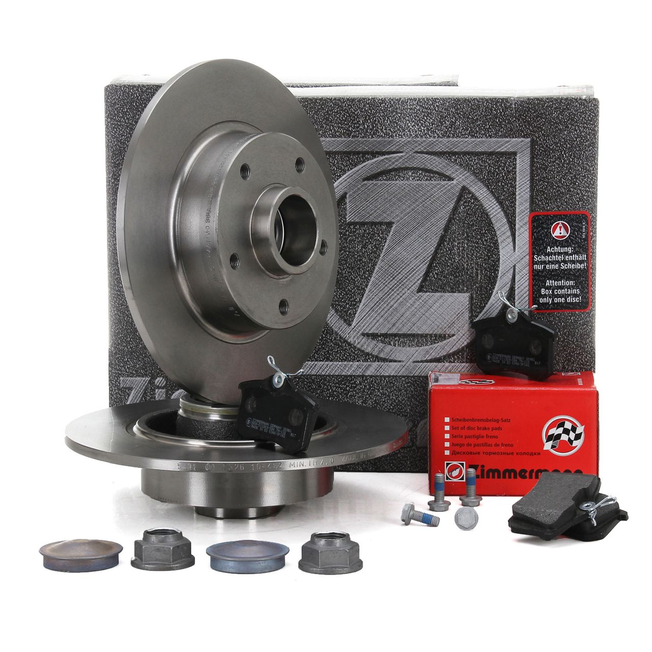 ZIMMERMANN Bremsscheiben + Radlager + Bremsbel&auml;ge f&uuml;r RENAULT Scenic 3 hinten