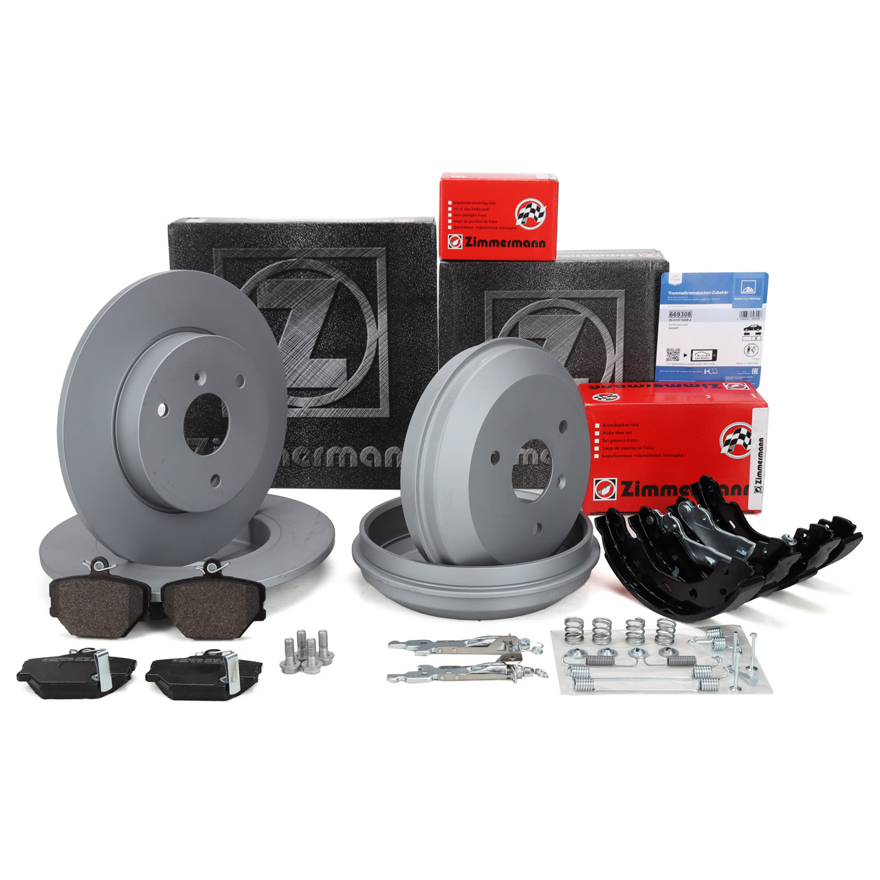 ZIMMERMANN Brake Discs + Pads + Drums + Shoes for SMART 450 452 (Front + Rear)