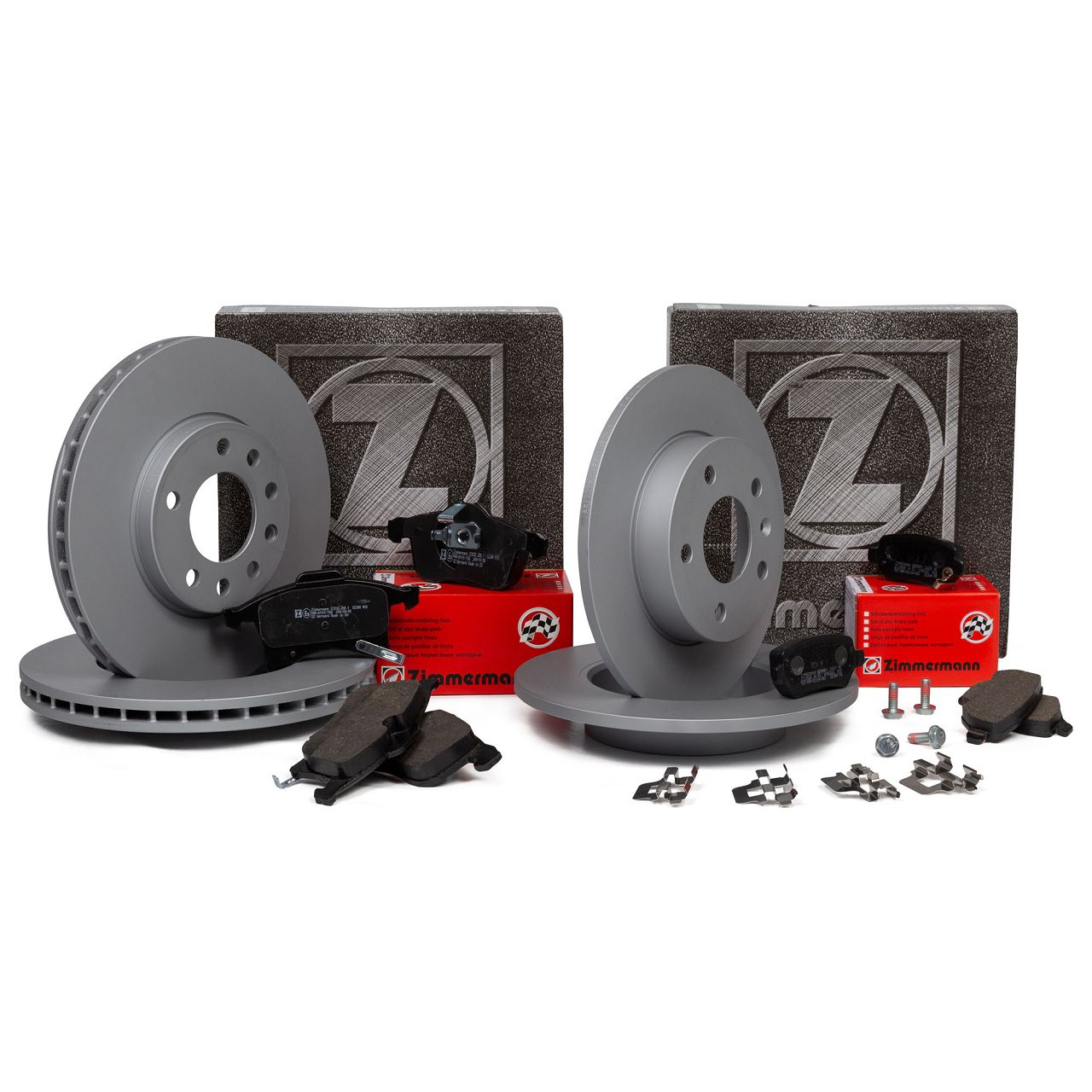 ZIMMERMANN Brake Discs + Brake Pads for OPEL Astra G, Meriva A, Zafira A (Front + Rear)