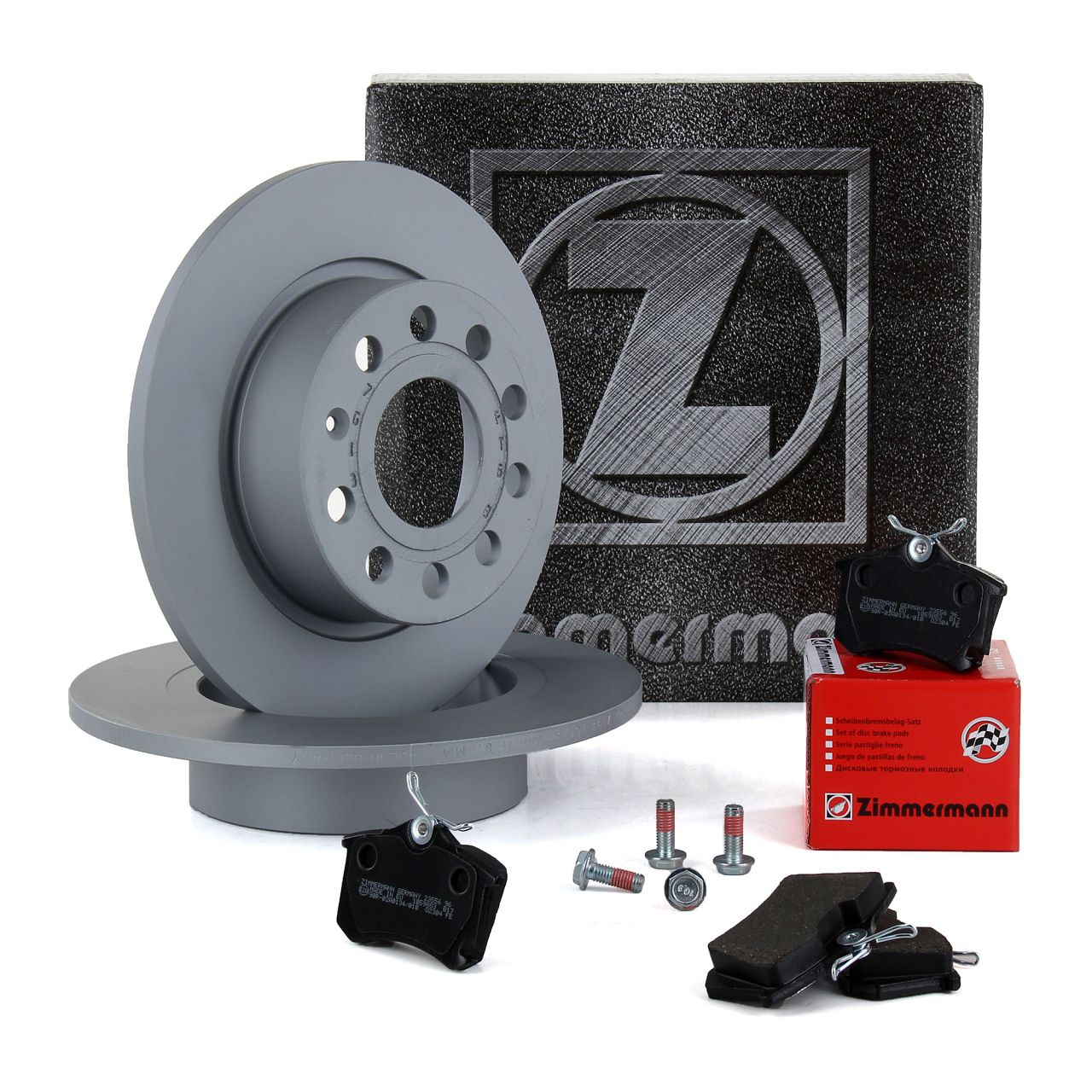 ZIMMERMANN Brake Discs + Brake Pads for AUDI A3 8P, VW Golf 5, 6, 7, Caddy 3, Eos (Rear)