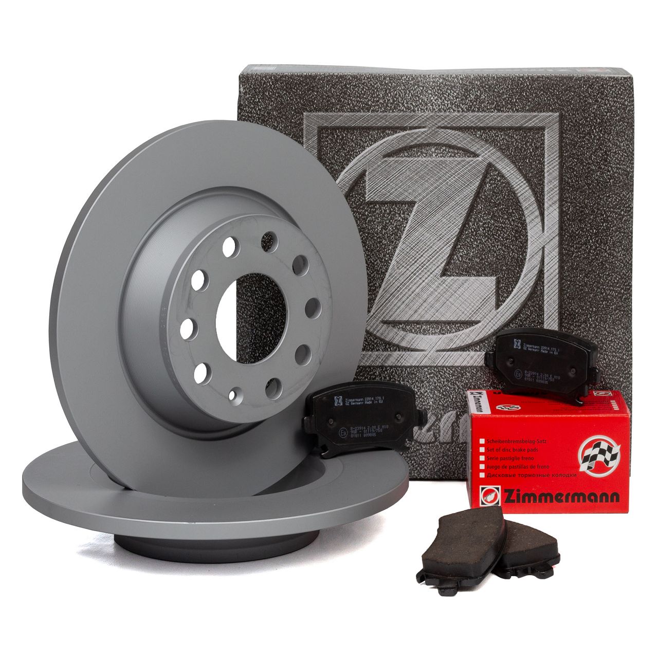 ZIMMERMANN Brake Discs + Pads for VW Golf 6, 7, Touran, AUDI 8P, Leon, Octavia (Rear)