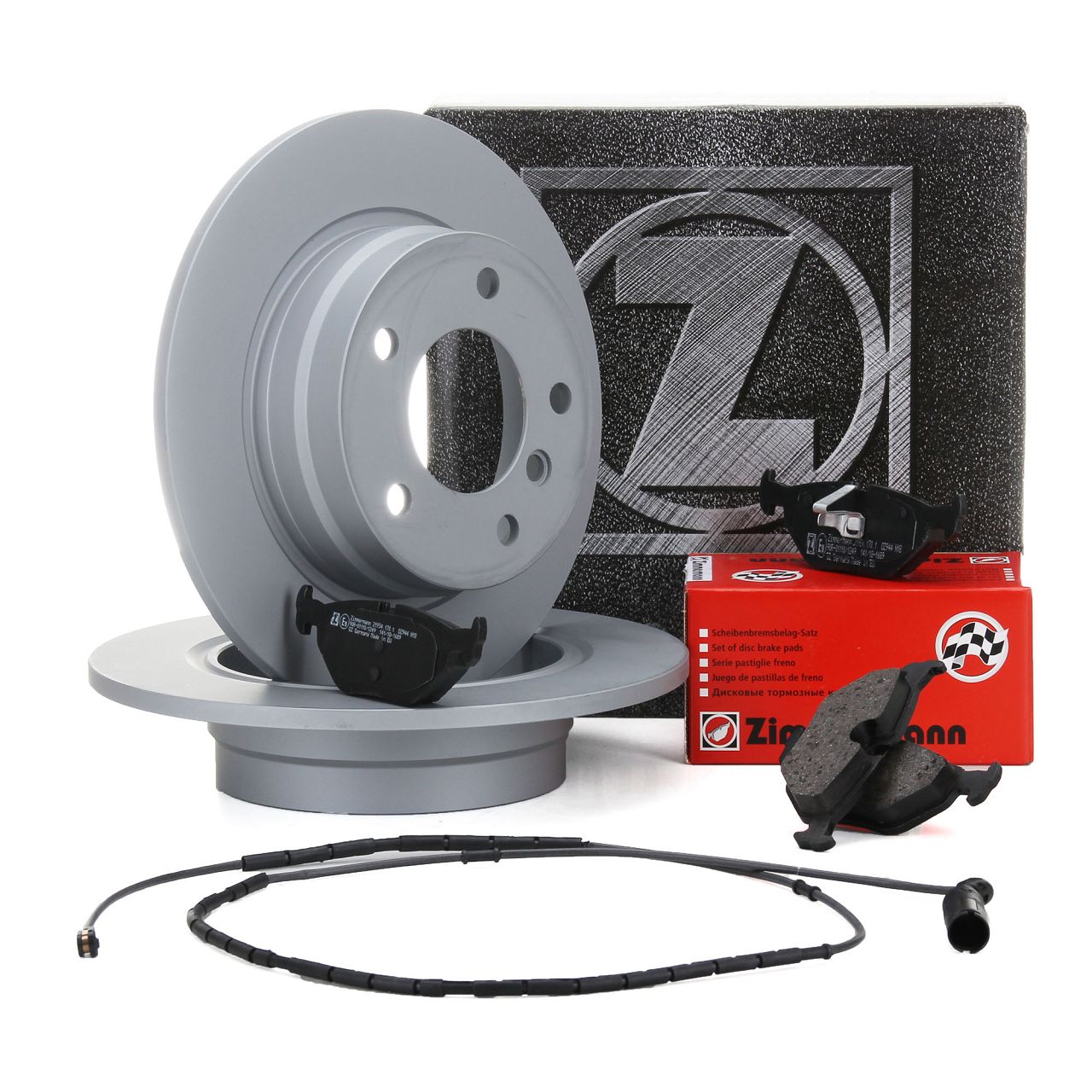 ZIMMERMANN Bremsscheiben + Bel&auml;ge + Wako f&uuml;r BMW 3er E46 316i 318i hinten