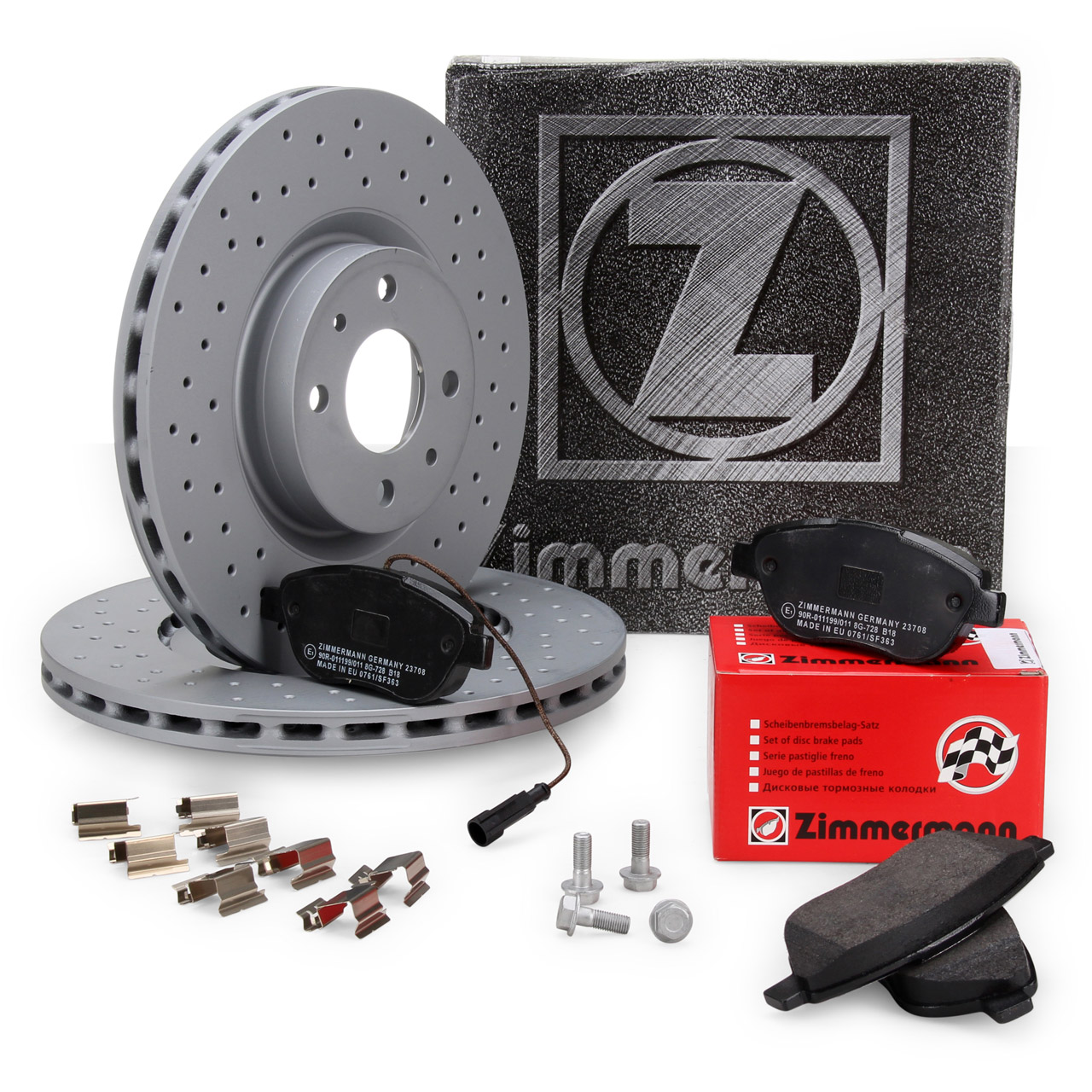 ZIMMERMANN Brake Discs + Brake Pads + Wako for ABARTH 500/C 595/695 (front)