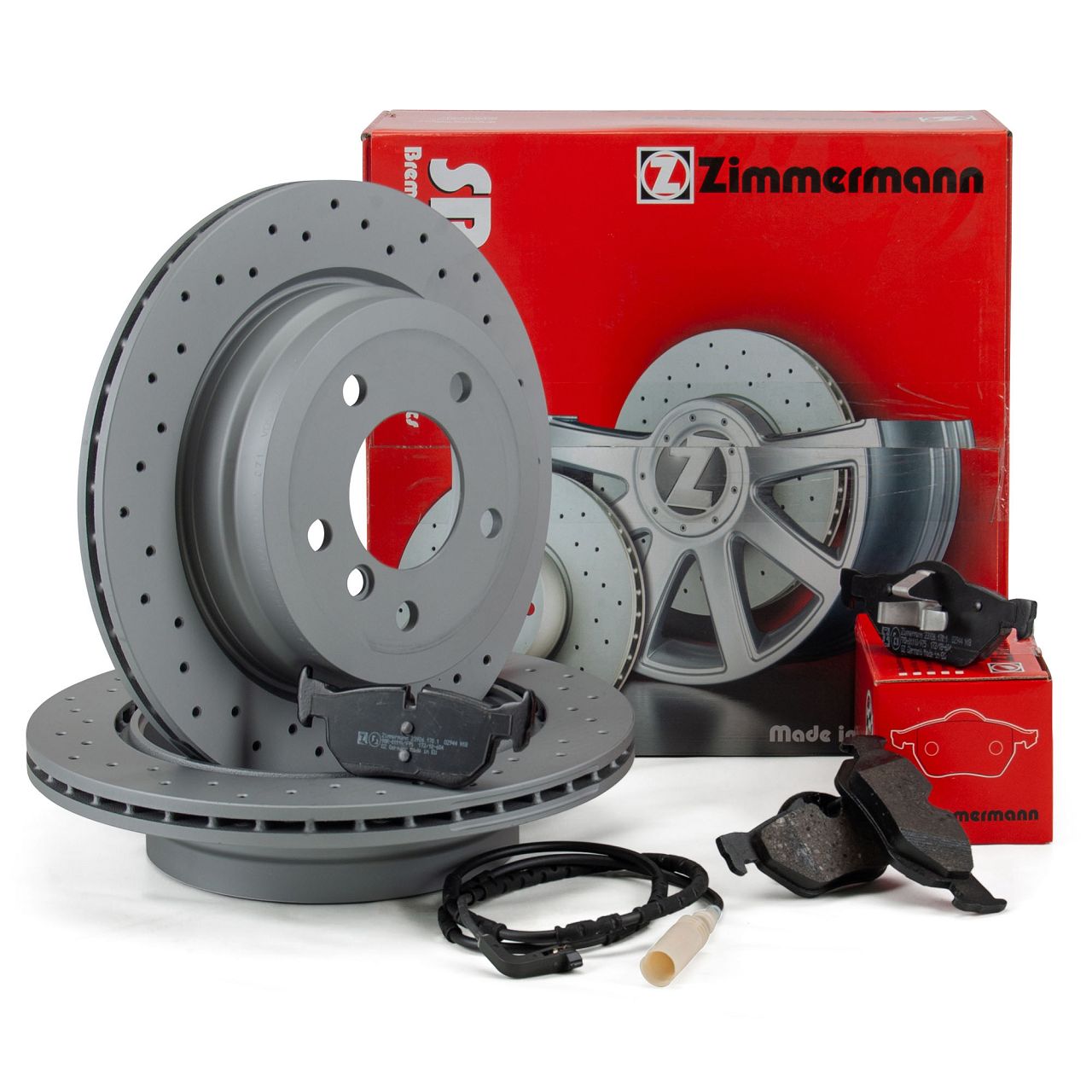 Zimmermann SPORT brake discs + Pads + Wako for BMW E81 E87 3 Series up to February 2010 (rear)