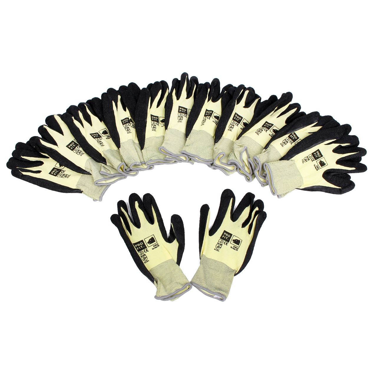 PRO-FIT 518LO Work Gloves YELLOW BLACK Size 10 / XL (12 pairs)