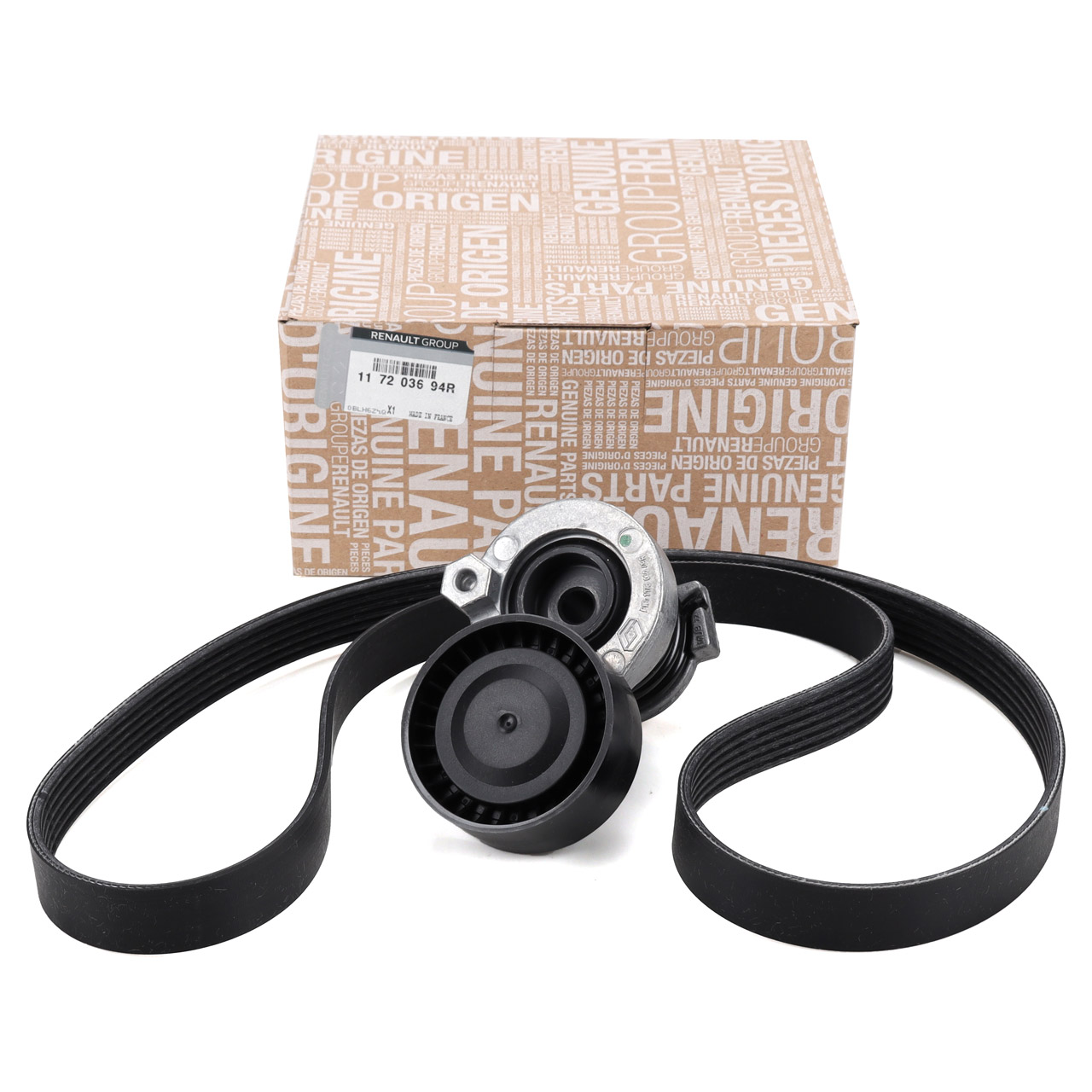 ORIGINAL RENAULT V-ribbed belt replacement kit for Clio, Laguna, Megane, and Scenic 117203694R
