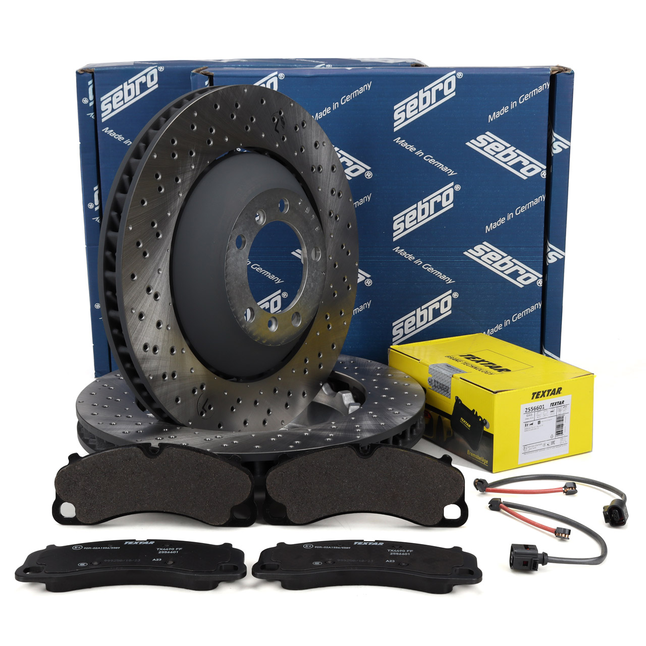 SEBRO Bremsscheiben + TEXTAR Bremsbel&auml;ge + Sensor f&uuml;r PORSCHE Cayman (981) 3.8 GT4 vorne
