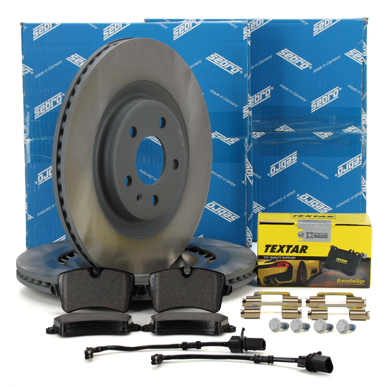SEBRO Bremsscheiben + TEXTAR Bel&auml;ge + Sensor f&uuml;r PORSCHE Macan (95B) 3.0 S 18 Zoll hinten
