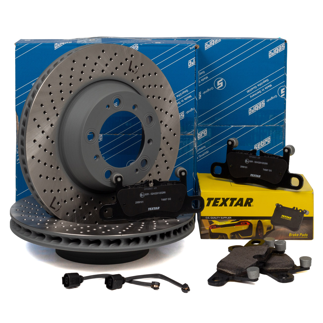 SEBRO Bremsscheiben + TEXTAR Bel&auml;ge Wako f&uuml;r PORSCHE 991 3.0/3.8 Carrera / S / GTS hinten