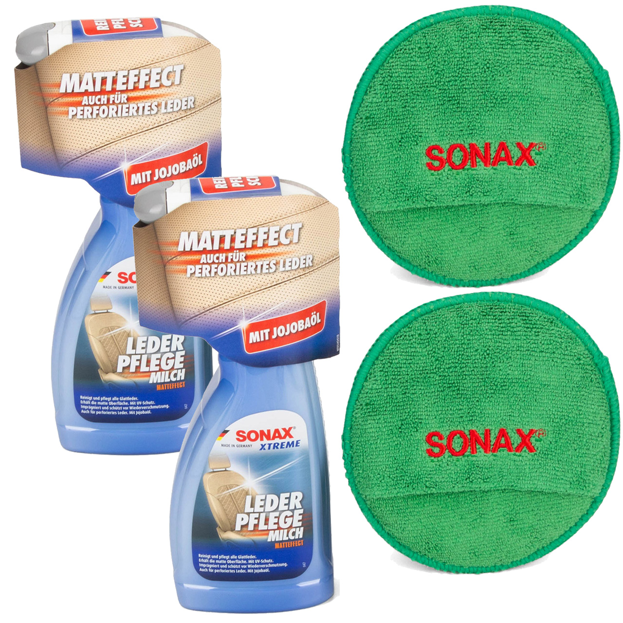 2x SONAX 02547410 XTREME Aktions Set Lederpflegemilch Lederpflege + Microfaser PflegePad