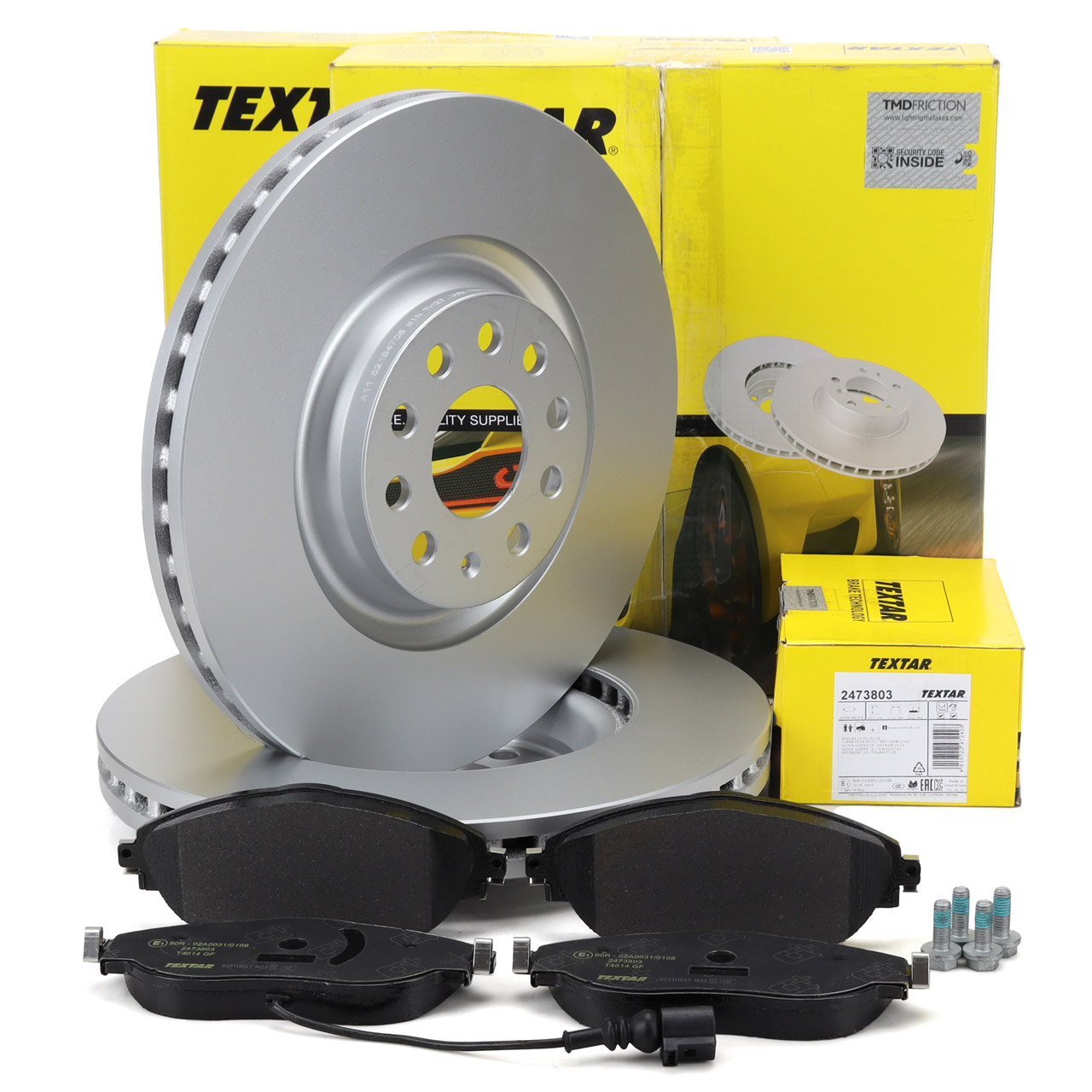 TEXTAR Bremsscheiben + Bel&auml;ge + Sensor f&uuml;r VW Golf 7 8 GTI/R Passat B8 AUDI S3 8V 8Y vorne