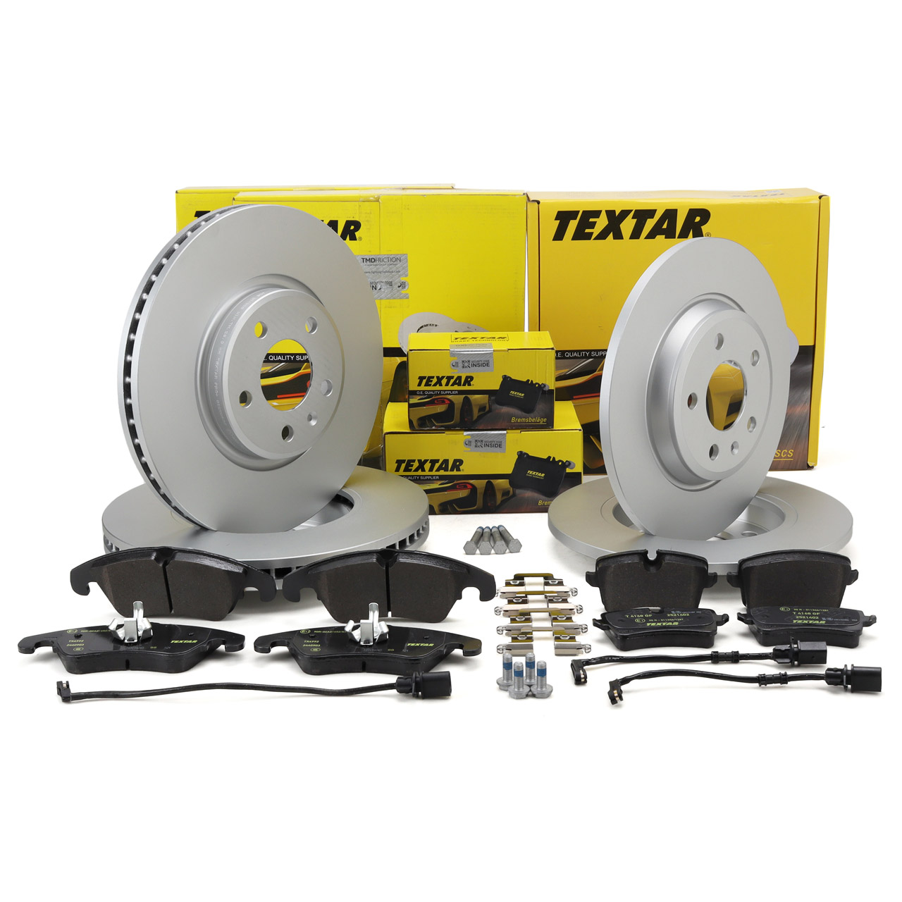 TEXTAR Bremsen Bremsscheiben + Bremsbel&auml;ge + Sensor f&uuml;r AUDI A6 C7 A7 4G vorne + hinten