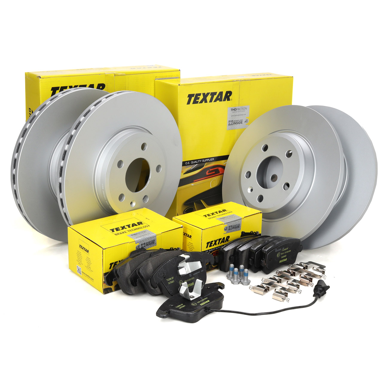 TEXTAR Bremsscheiben + Bremsbel&auml;ge + Sensor f&uuml;r AUDI A4 8K B8 A5 8T 8F vorne + hinten