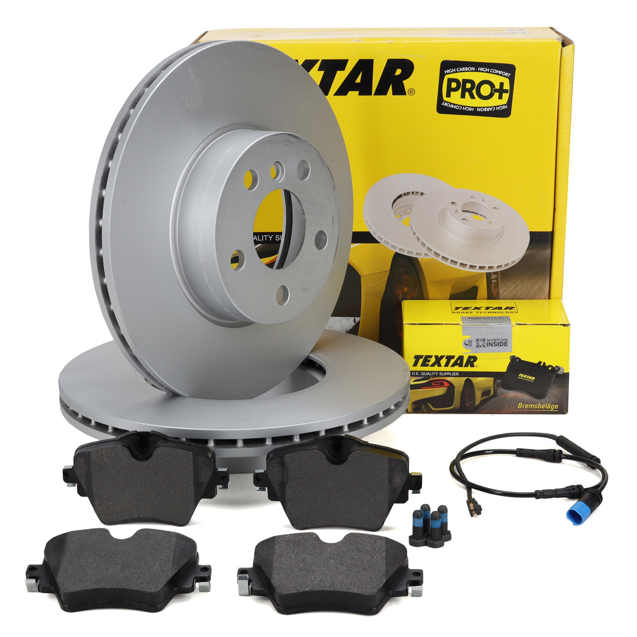 TEXTAR Bremsscheiben + Bremsbel&auml;ge + Sensor f&uuml;r BMW 3er G20 G21 4er G22 G23 G26 vorne