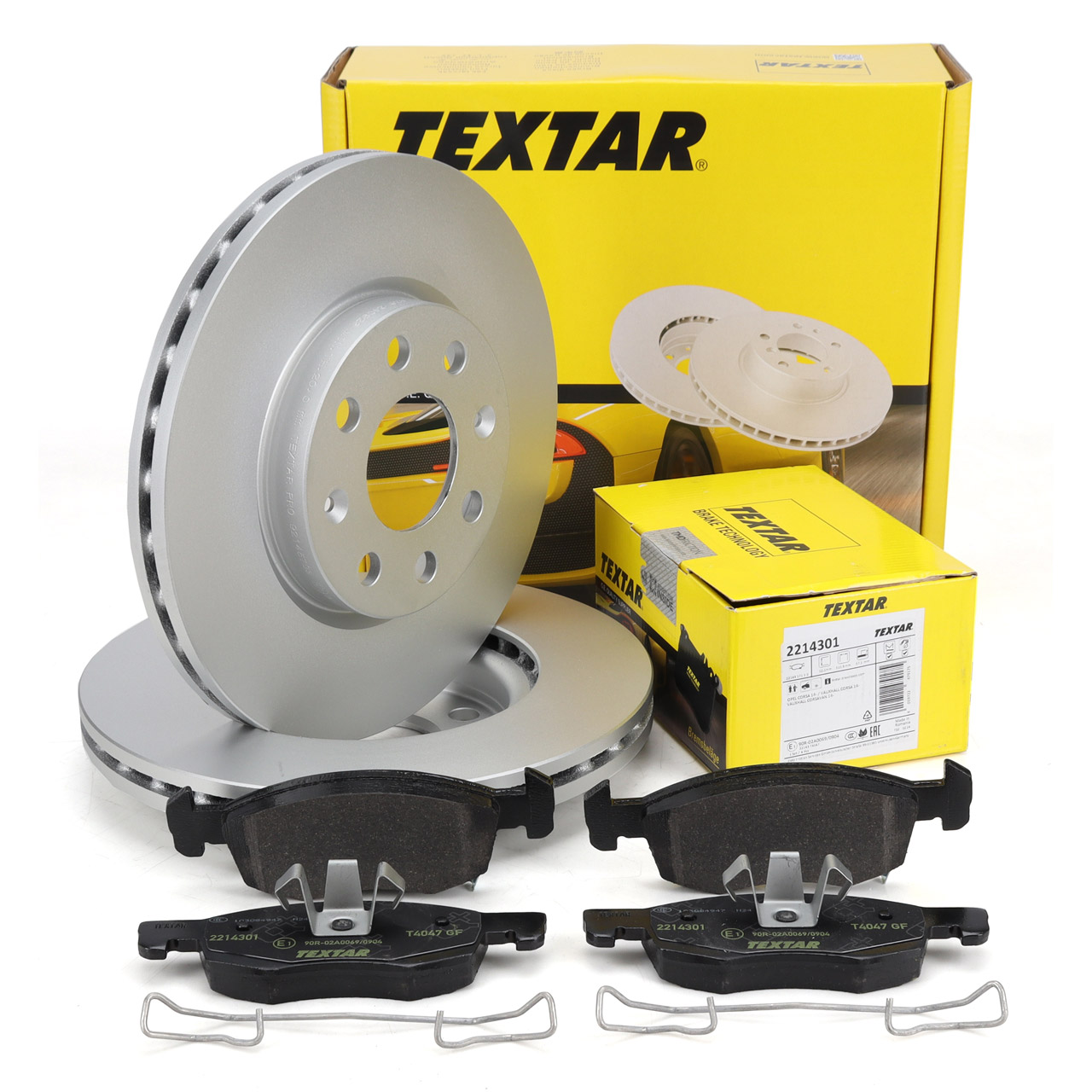 TEXTAR Brake Kit: Brake Discs + Brake Pads for OPEL Corsa E (14-inch front)