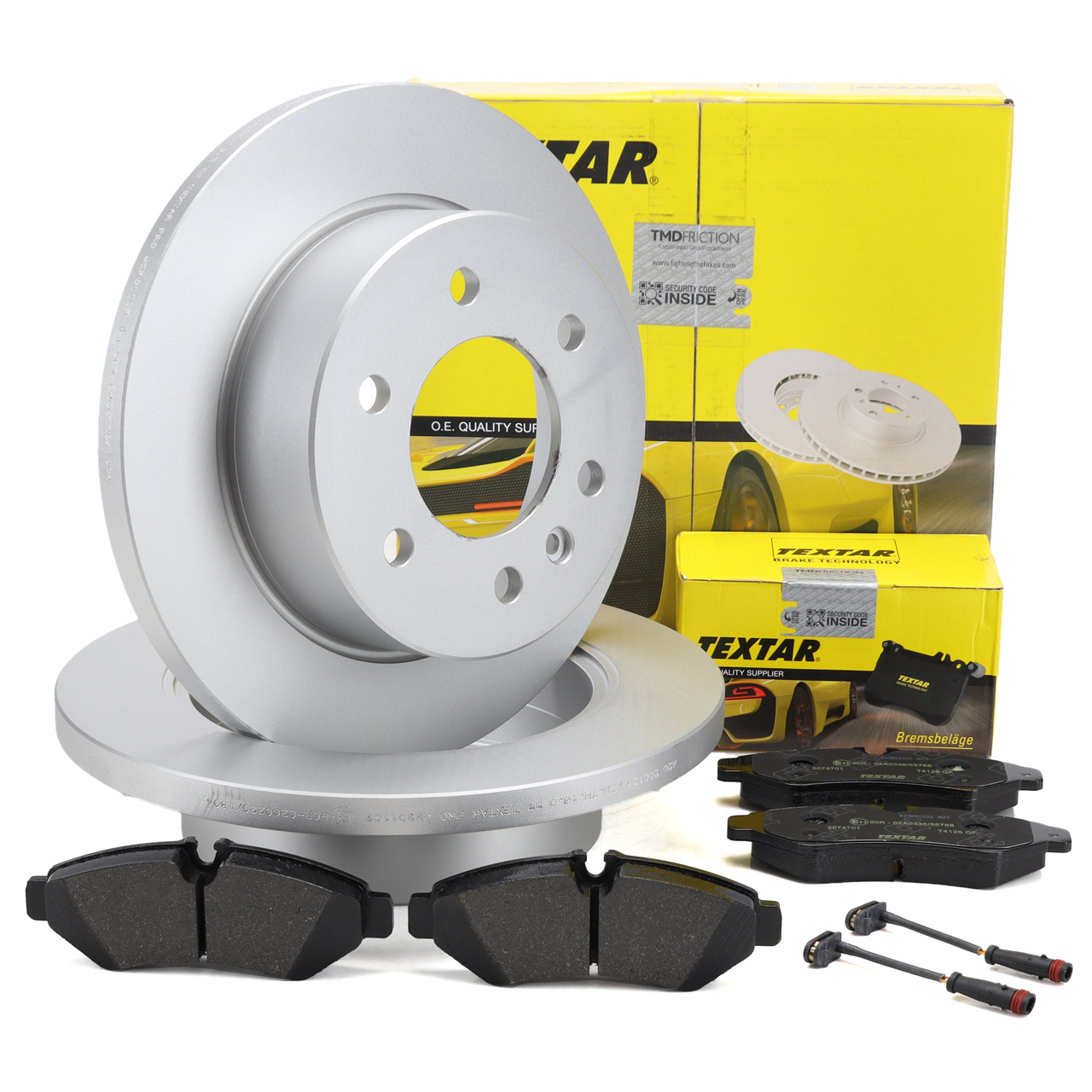 TEXTAR Bremsscheiben + Bremsbeläge + Sensor für MERCEDES-BENZ Sprinter B907 B910 hinten