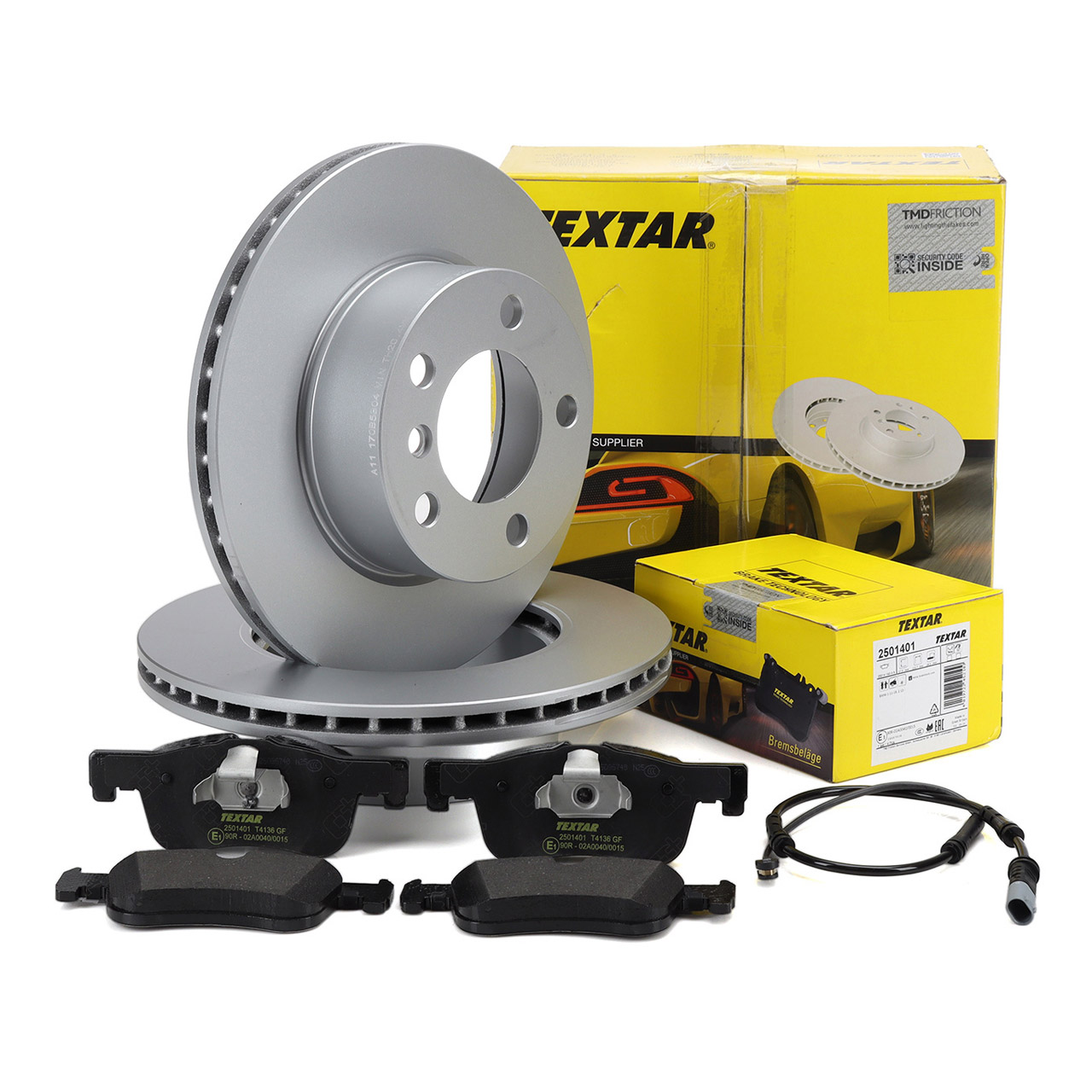TEXTAR Bremsscheiben + Bel&auml;ge + Sensor f&uuml;r BMW 1er F20 F21 2er F22 ohne M-Technik vorne