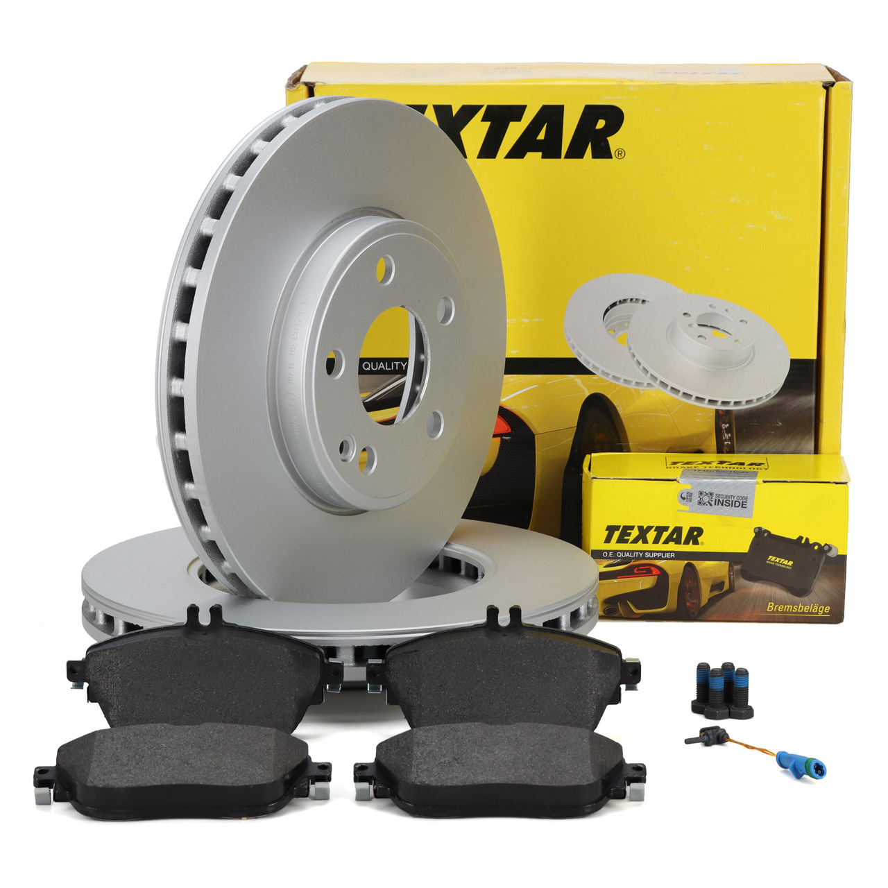 TEXTAR Brake Discs + Brake Pads + Sensor for MERCEDES W176, W246, C117, X117, X156 (Front)