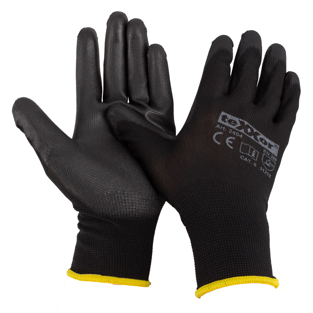 1 pair of TEXXOR work gloves, knitted gloves with rubber coating, black, size 9 / L